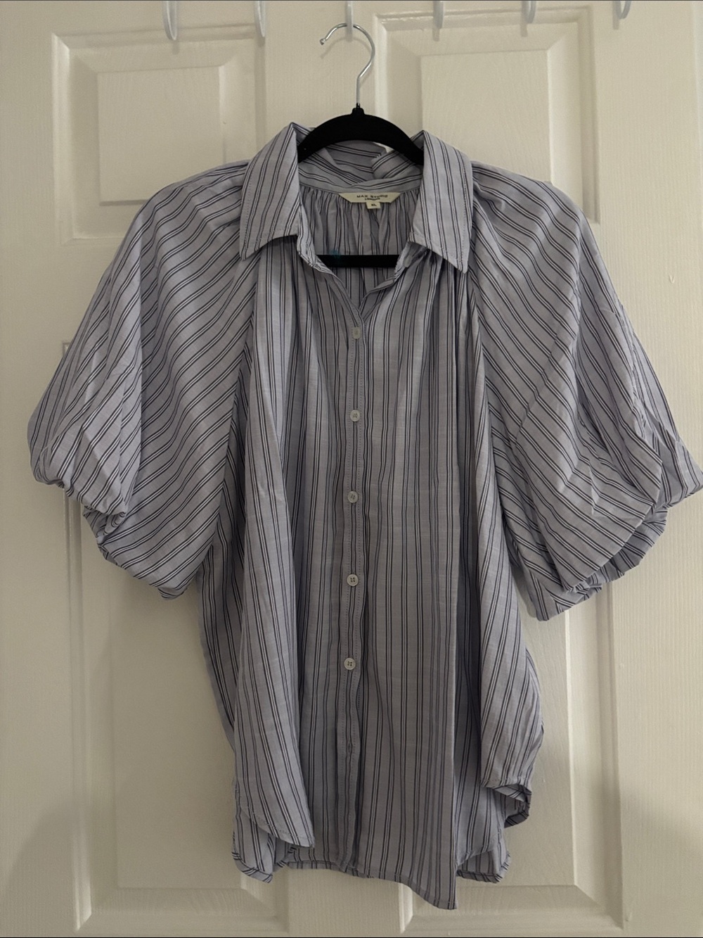 Max Studio Blue and White Striped Button-Down Blouse